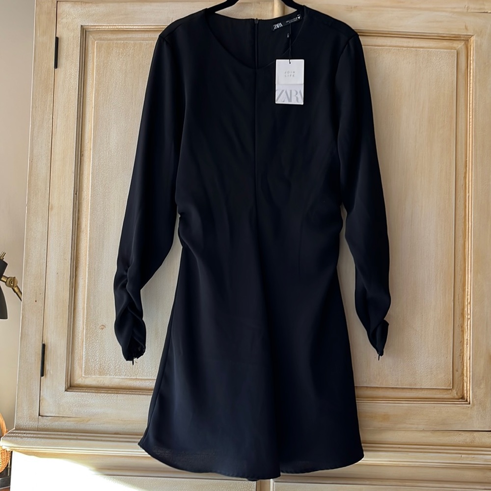ZARA LBD long sleeve lined back zip Mini dress NWT